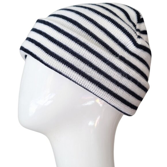 OLD NAVY Black & White Striped Beanie Hat - Unisex OS - Picture 1 of 5